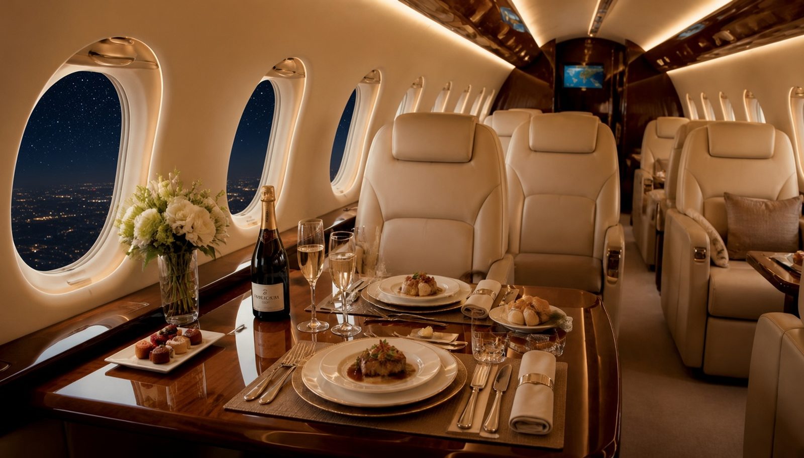 Luxury private jet cabin interior