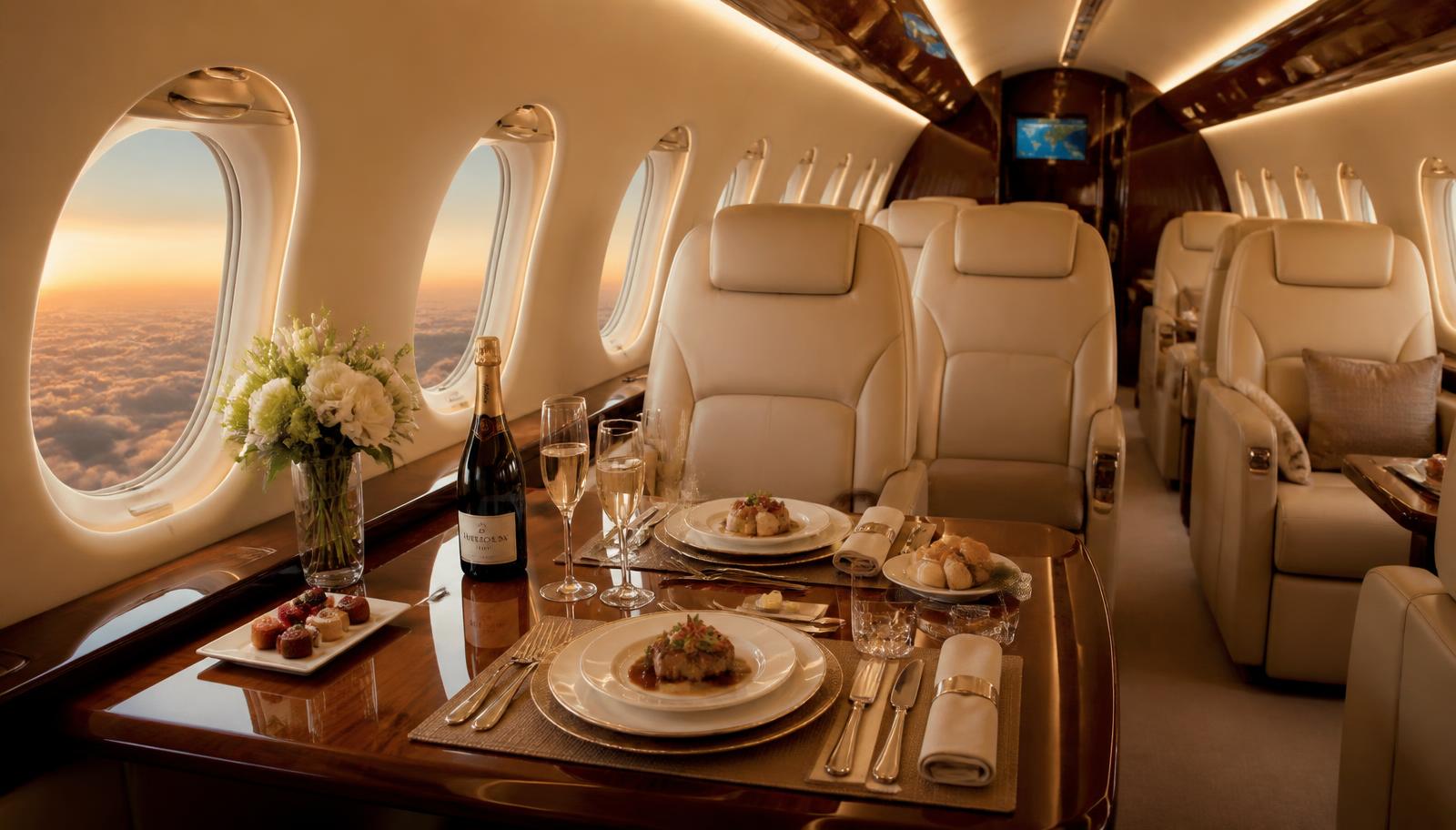 Luxury private jet cabin interior